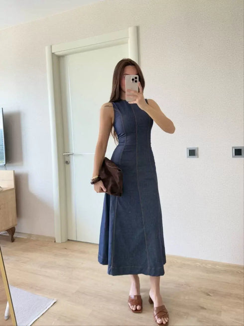 Jeans Kot Uzun Elbise - Lacivert