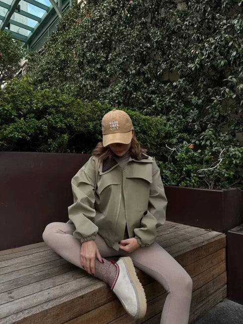 Çift Yakalı Ceket Mont - Yeşil