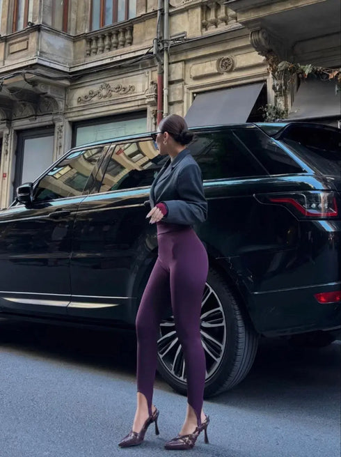 Toparlayıcı füzo tayt Likralı Ayak Detaylı - Bordo