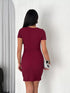 Kadın Bisiklet Yaka Kısa Kol Likralı Elbise - Bordo