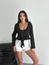 Keten Uzun Kol Bağacık Detaylı Bluz - Siyah