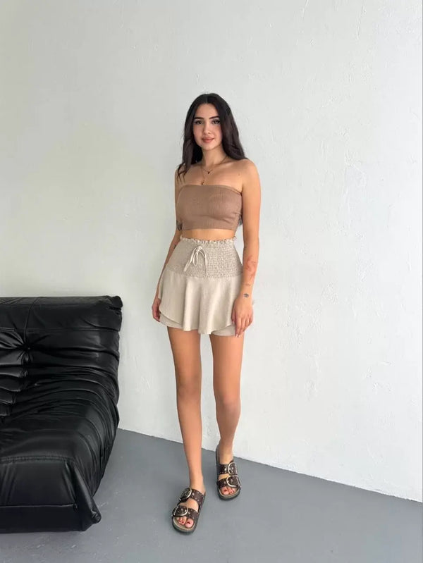 Ayrobin Şortlu Etek - Bej