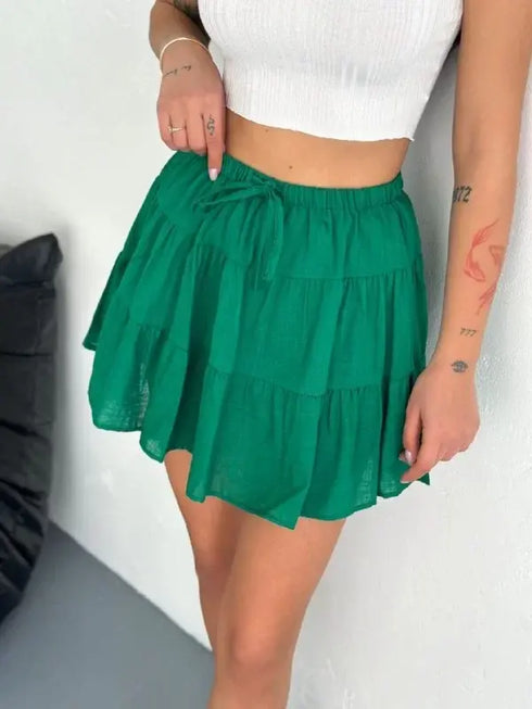 Keten Şortlu Etek - Yeşil