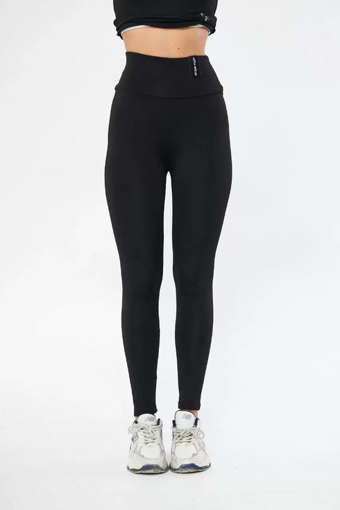 Kışlık Yüksek Bel Toparlayicı ve Sıkılaştırıcı Likralı Şardonlu Tayt - Siyah