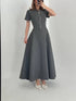 Kısa Kollu Önden Fermuarlı Çan Etekli Uzun Elbise - Antrasit