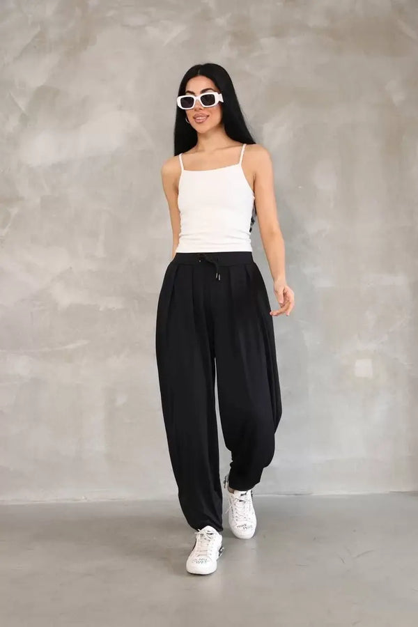 Osy Modal Yumuşak Dokulu Kumaş Şalvar Pantalon - Siyah