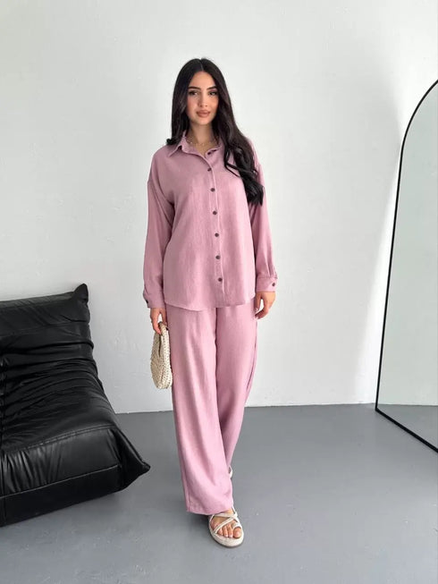 Gömlek Pantolon ikili Takım - Toz Pembe