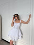 Fırfırlı Askılı Mini Elbise - Beyaz