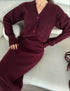 V Yaka 3 Düğmeli Hırka Takım Triko İkili Etekli - Bordo