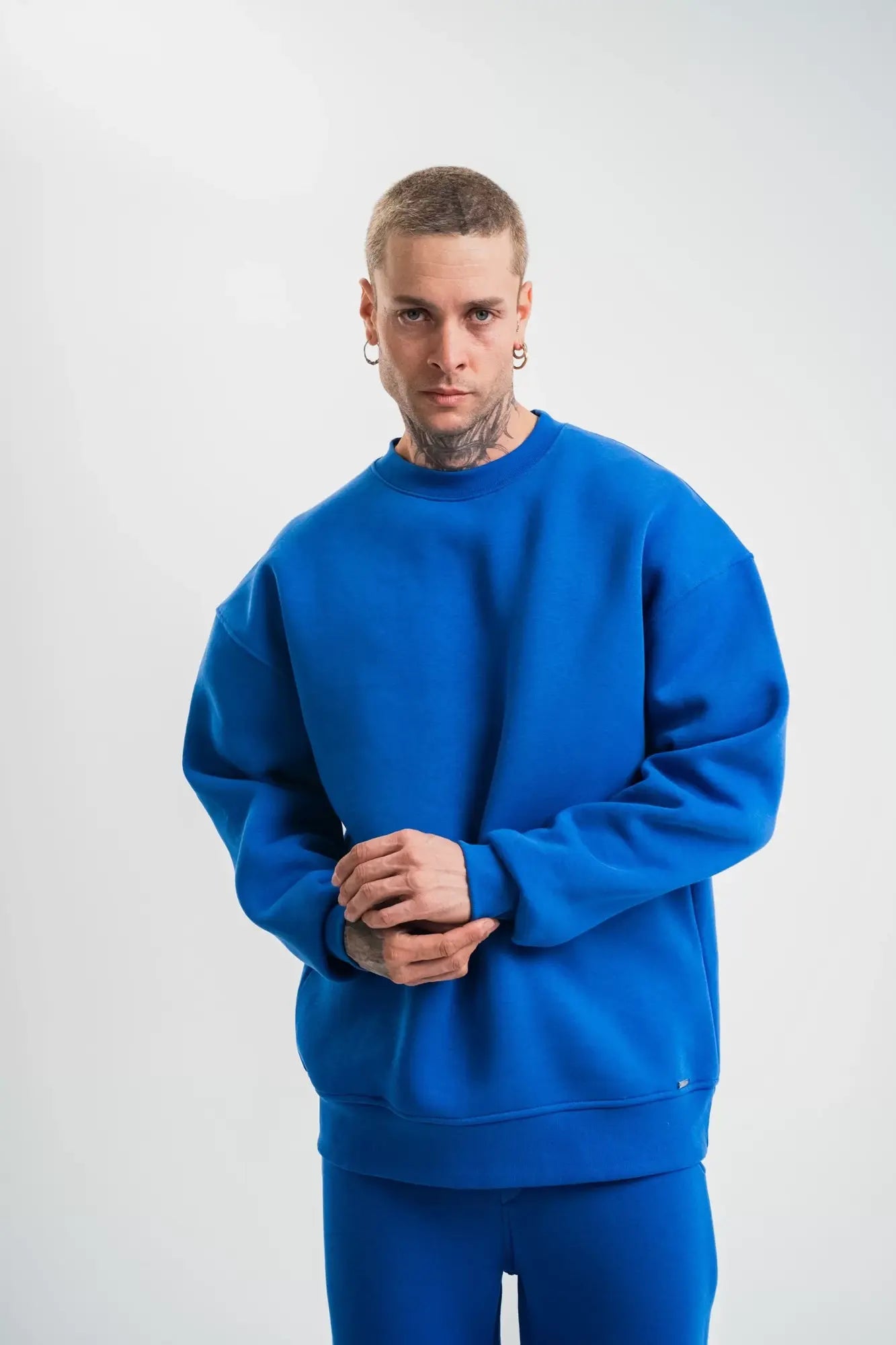 Uzun Kol Bisiklet Yaka Basic SweatShirt - Mavi