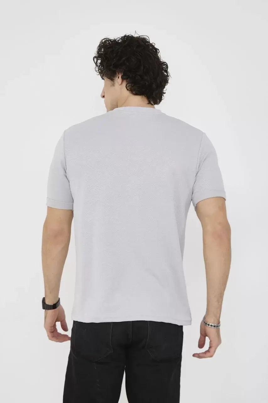 Unisex Bisiklet Yaka Slim fit T-Shirt- Boyalı Gri