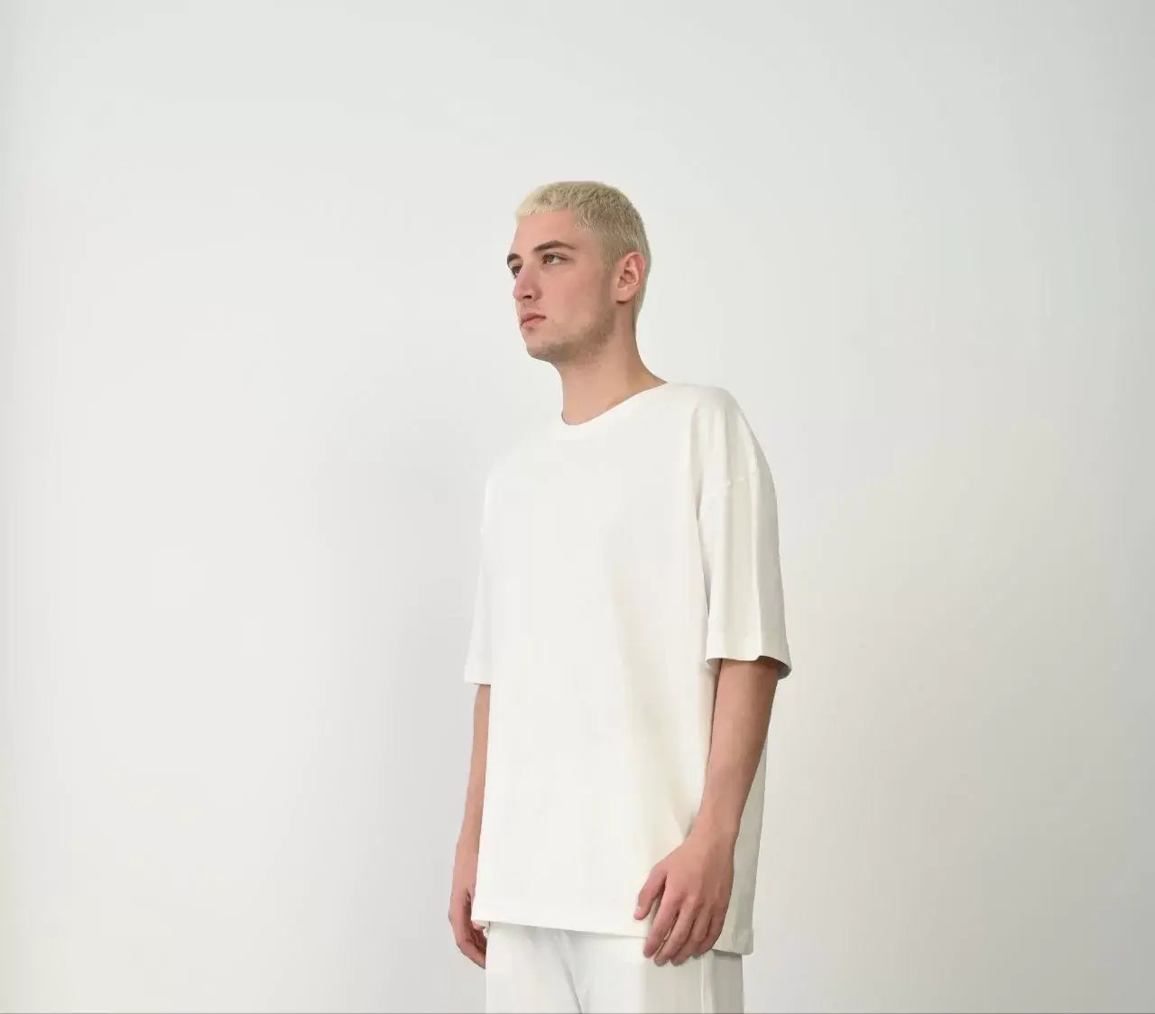 Unisex Basic Bisiklet Yaka Oversize T-Shirt - Beyaz