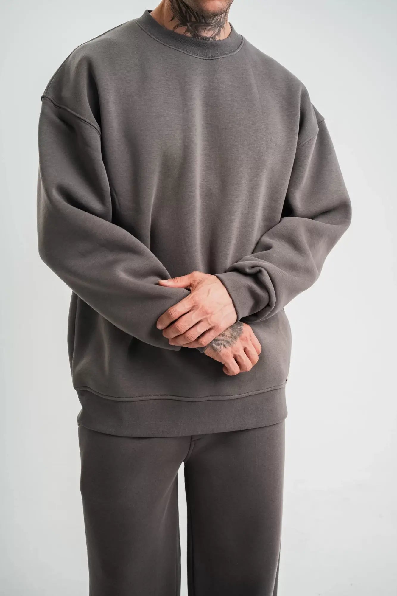 Uzun Kol Bisiklet Yaka Basic SweatShirt - Füme