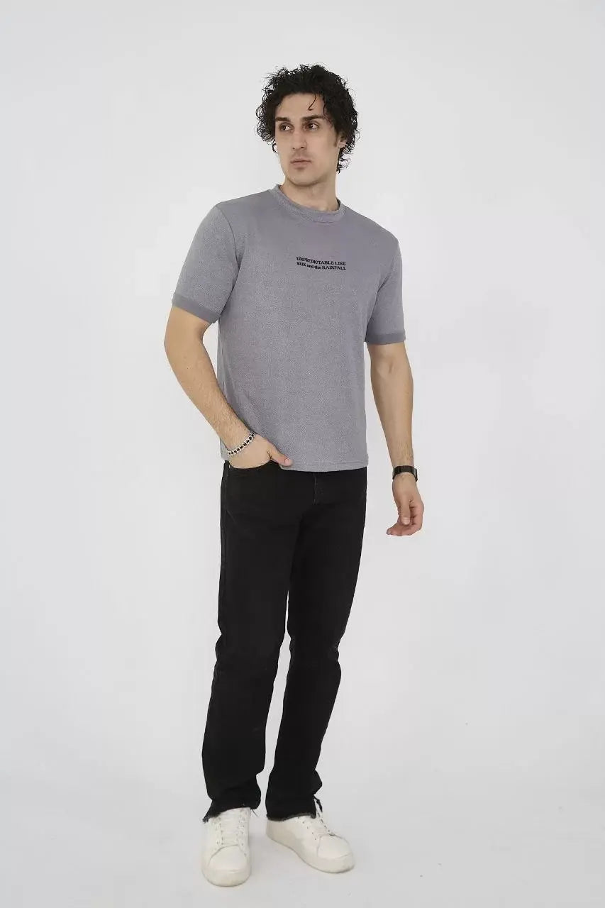 Unisex Bisiklet Yaka Slim fit T-Shirt- Gri