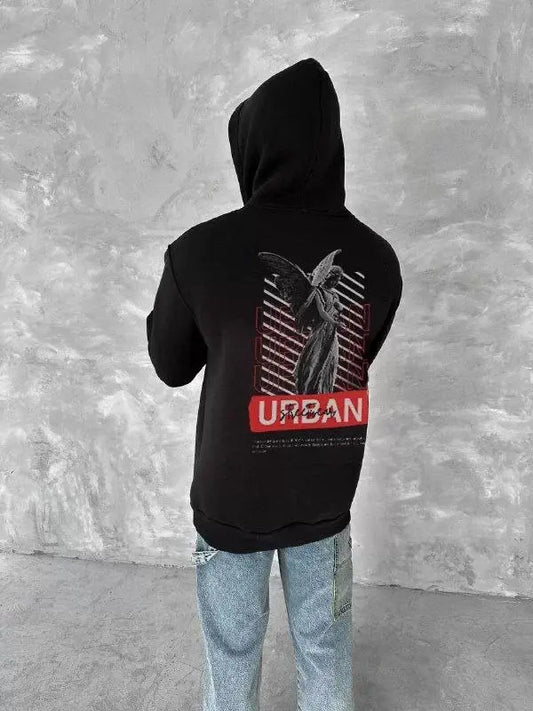 Oversize Üç İplik Kapşonlu SweatShirt - Siyah