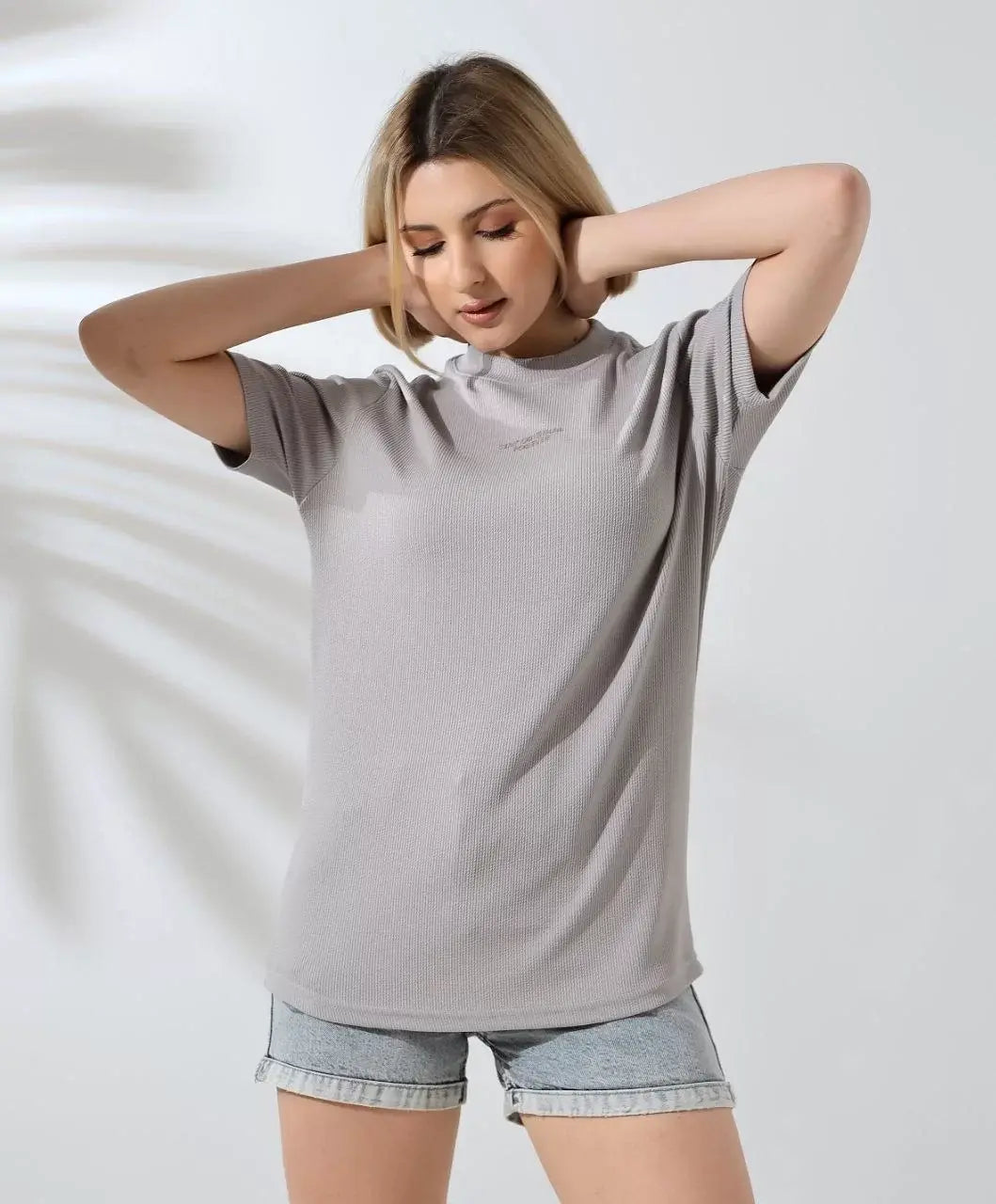 Unisex Bisiklet Yaka Baskılı Slim Fit T-Shirt - Boyalı Gri