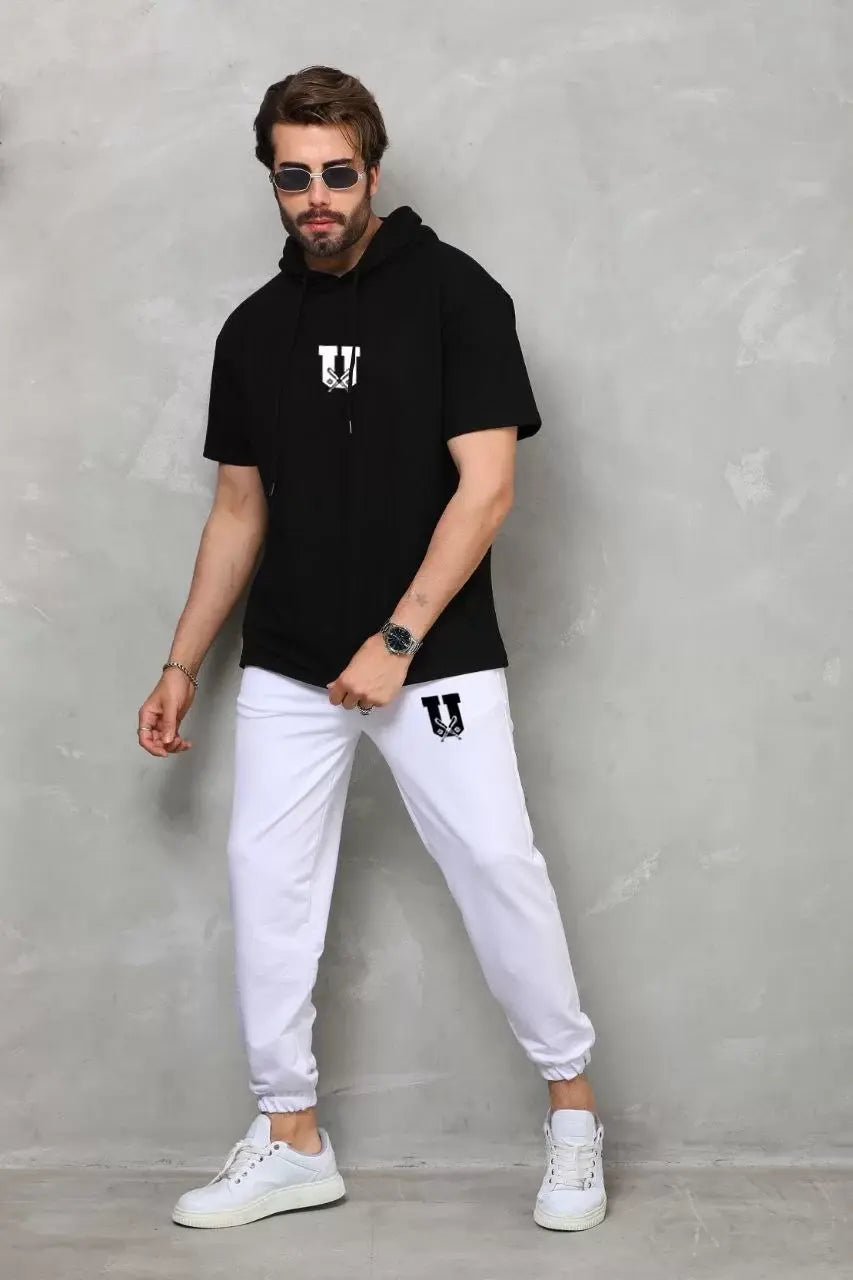 Unisex Kapşonlu Oversize T-Shirt Takım - Siyah