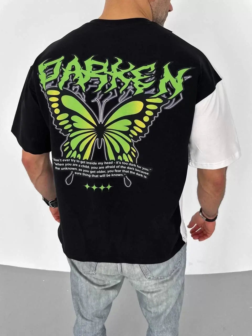 Unisex Bisiklet Yaka Baskılı Oversize T-Shirt - Beyaz