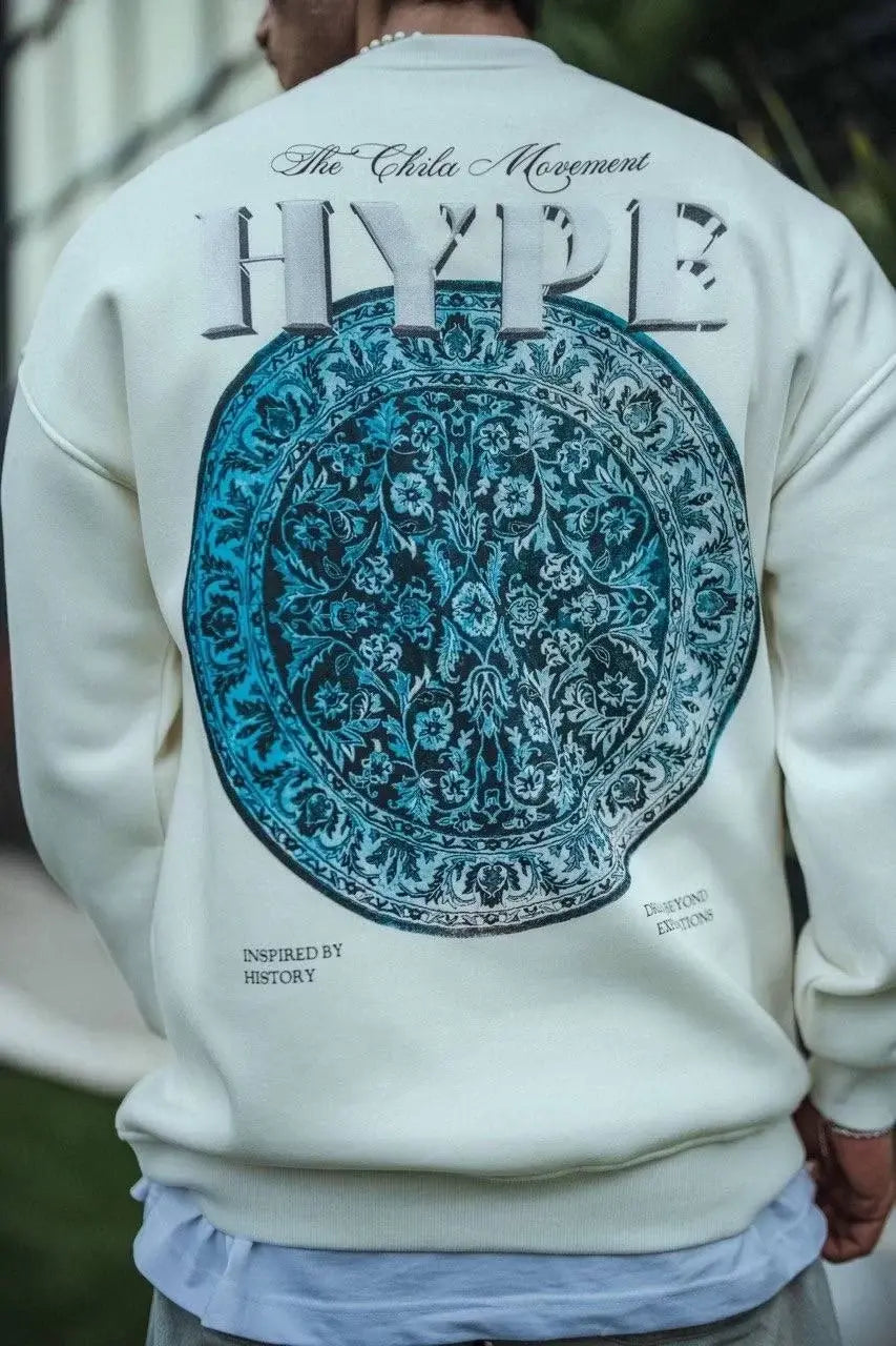 Üç İplik Bisiklet Yaka Baskılı SweatShirt - Beyaz