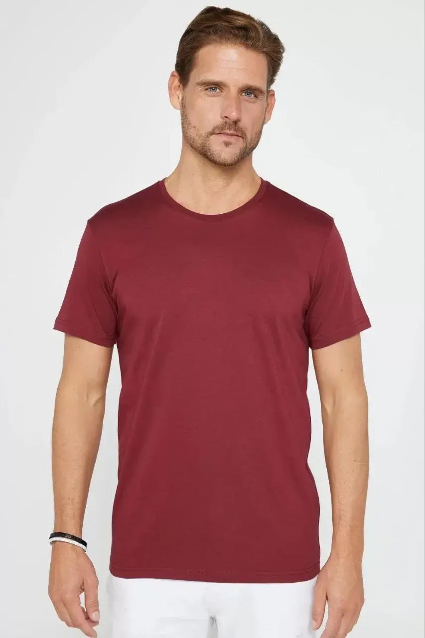 Unisex Düz Biskilet Yaka Oversize T-shirt - Bordo