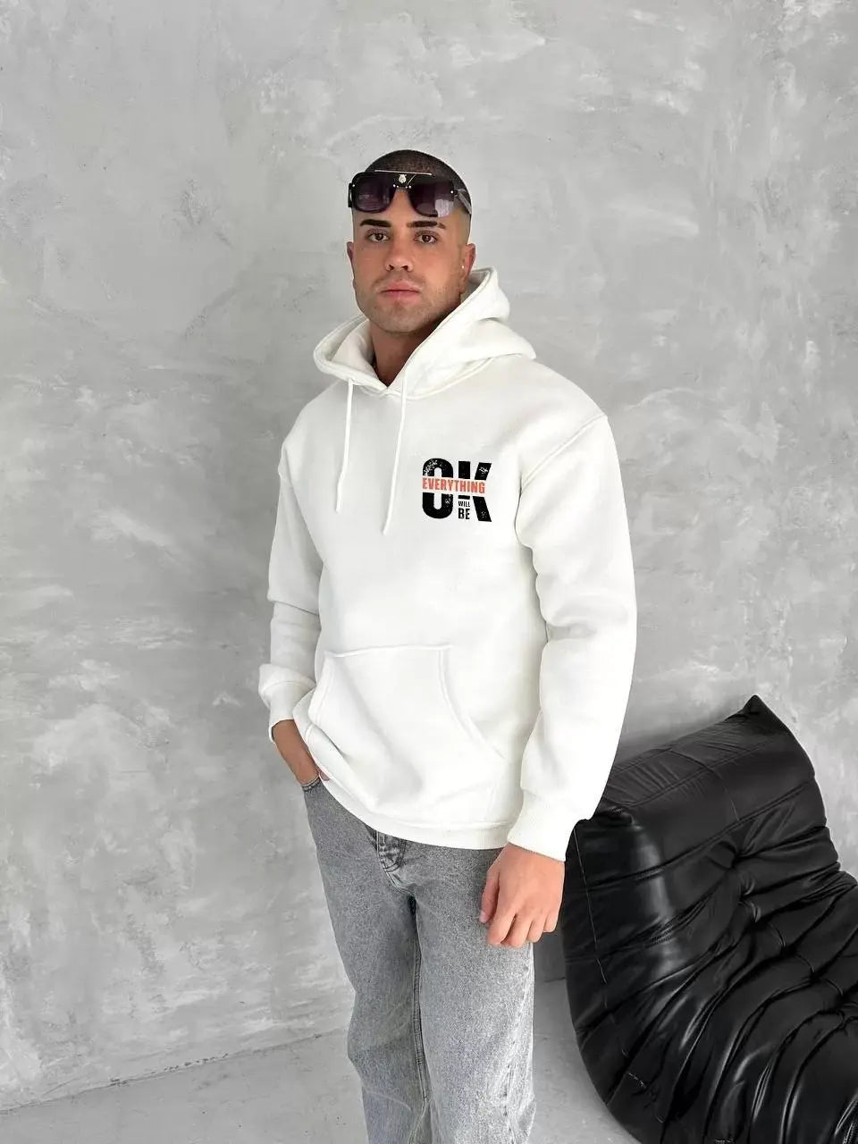 Oversize Üç İplik Kapşonlu SweatShirt - Beyaz