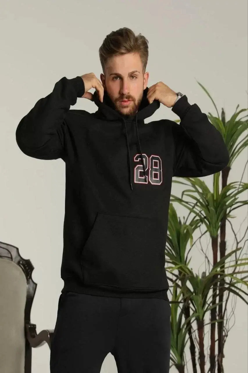 Erkek Sırt Baskılı Oversize Üç İplik Kapüşonlu Sweatshirt - Siyah