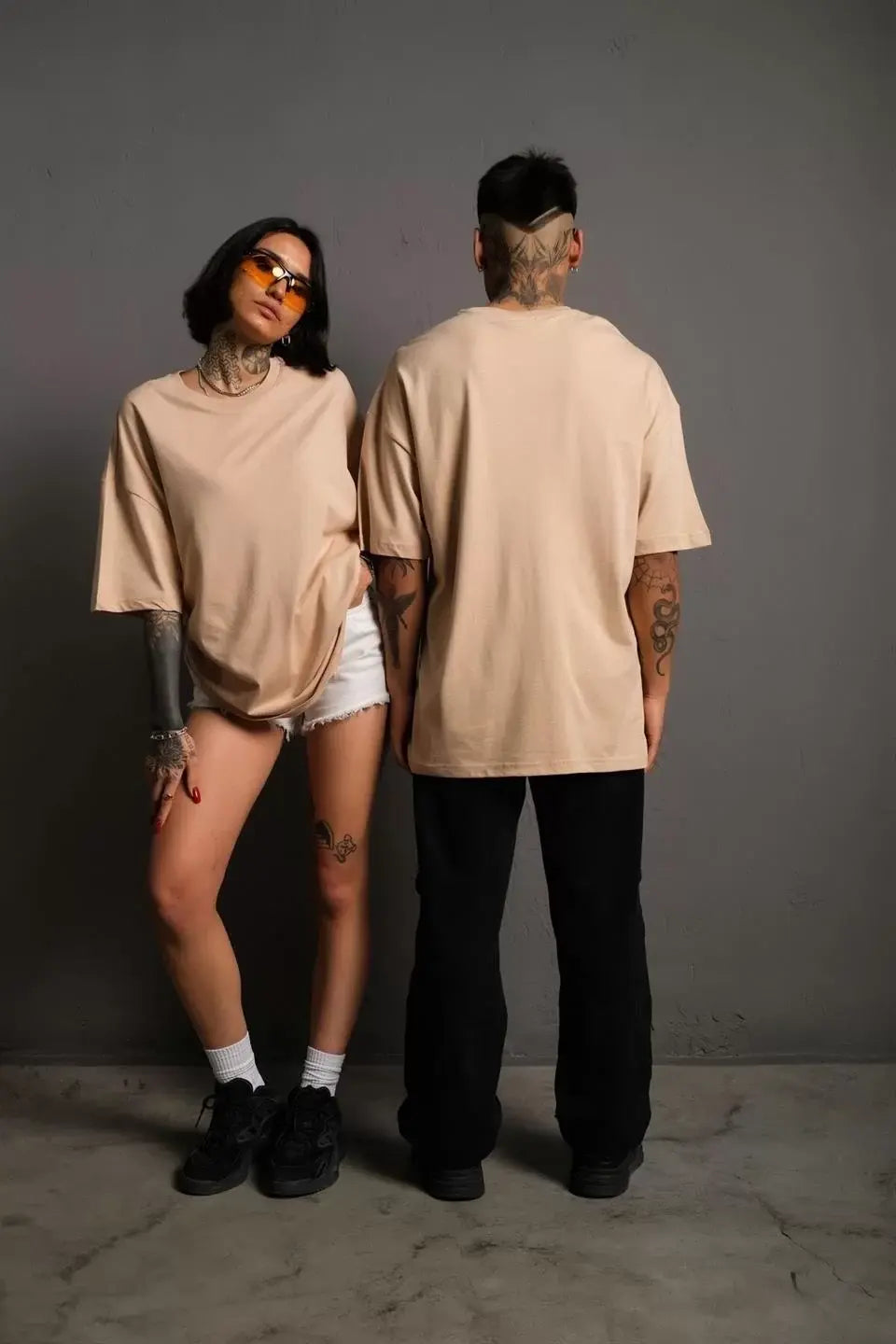 Erkek 24/1 Düz A Kalite Oversize T-shirt - Bej