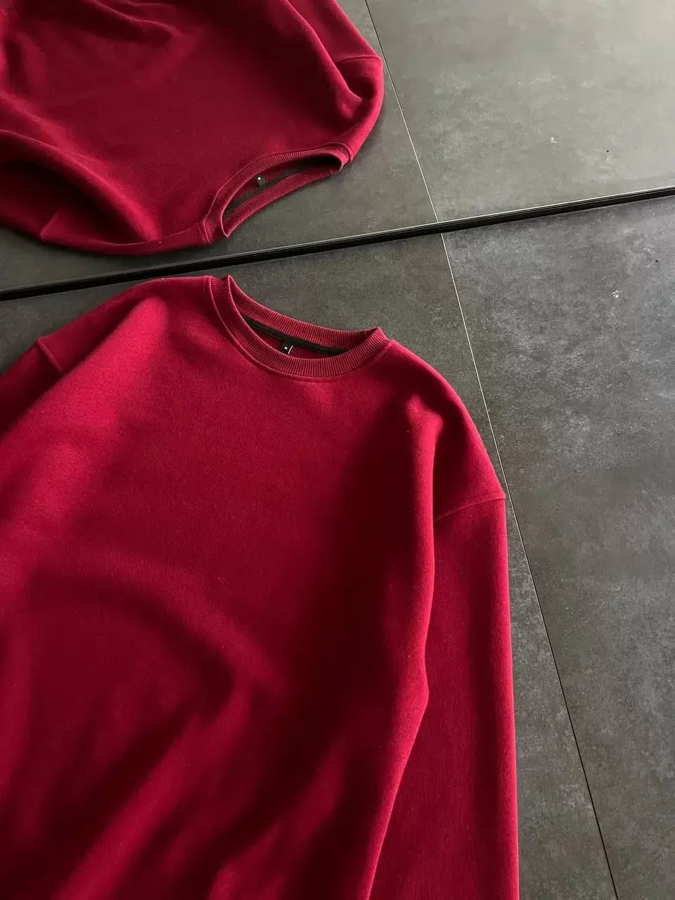 Kışlık Bisiklet Yaka Üç İplik Basic SweatShirt - Bordo