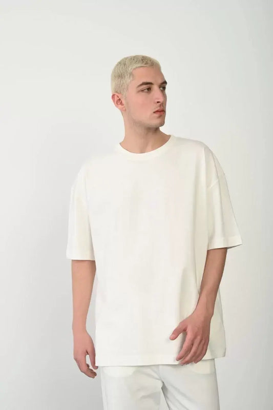 Unisex Basic Bisiklet Yaka Oversize T-Shirt - Beyaz