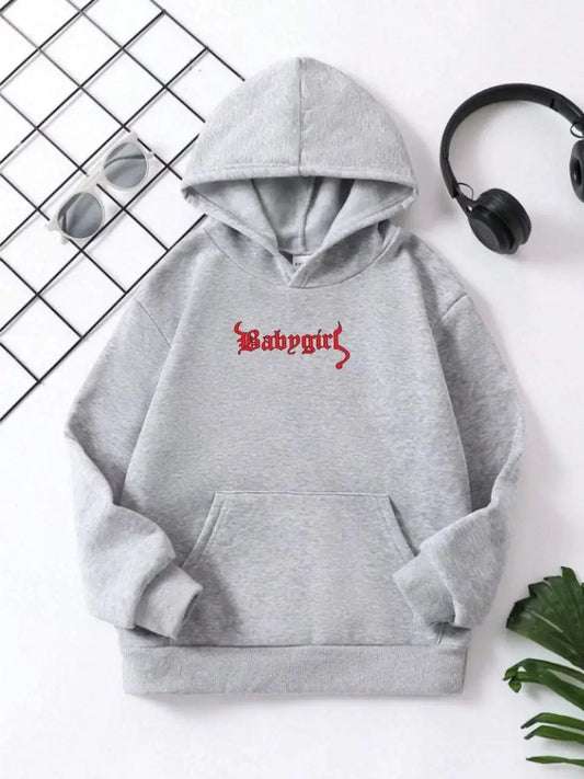 Çocuk Unisex Kapüşonlu Babygirl Baskılı Sweatshirt - Gri