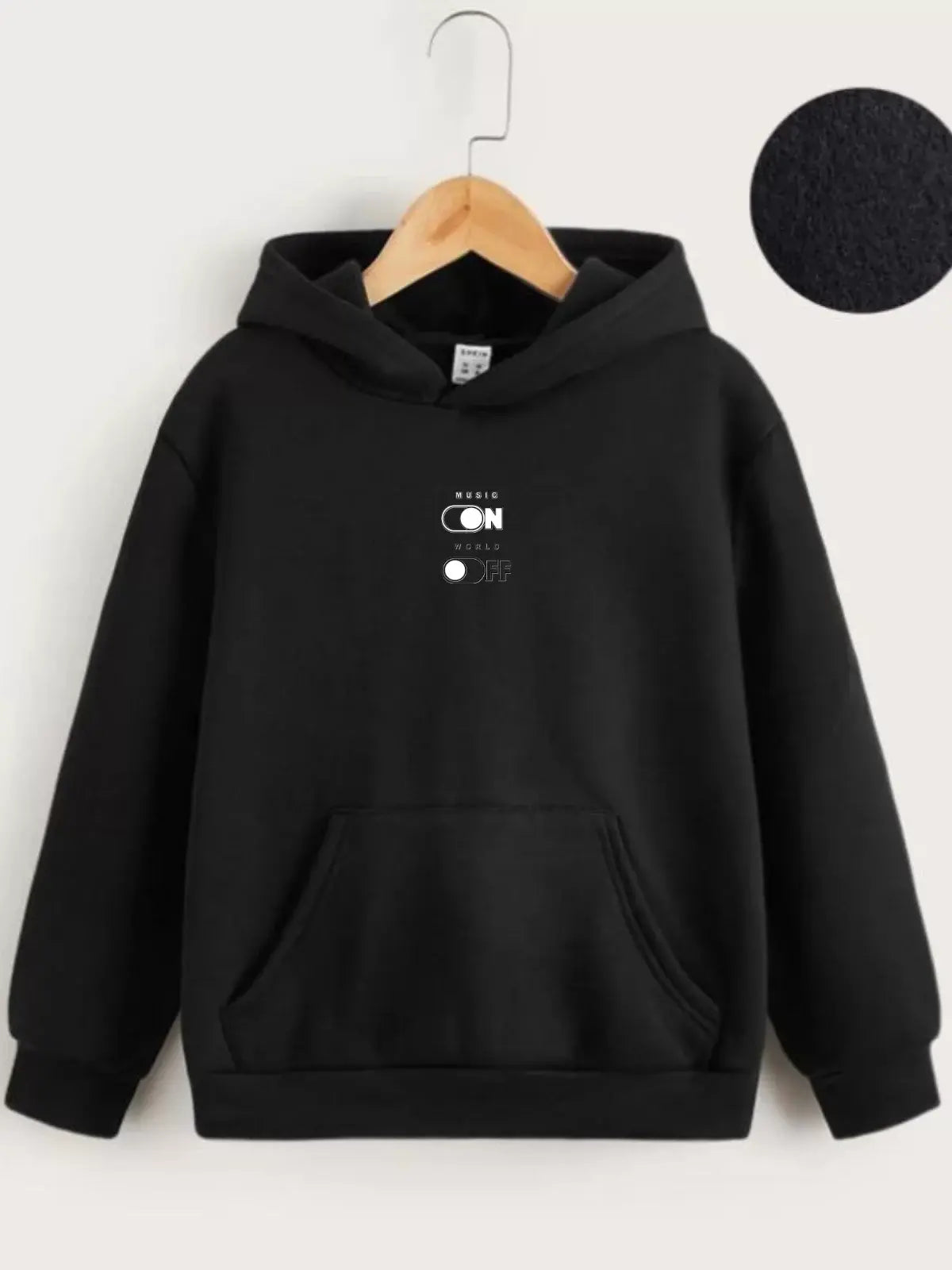 Çocuk Unisex Kapüşonlu Music On-Off Baskılı Sweatshirt - Siyah