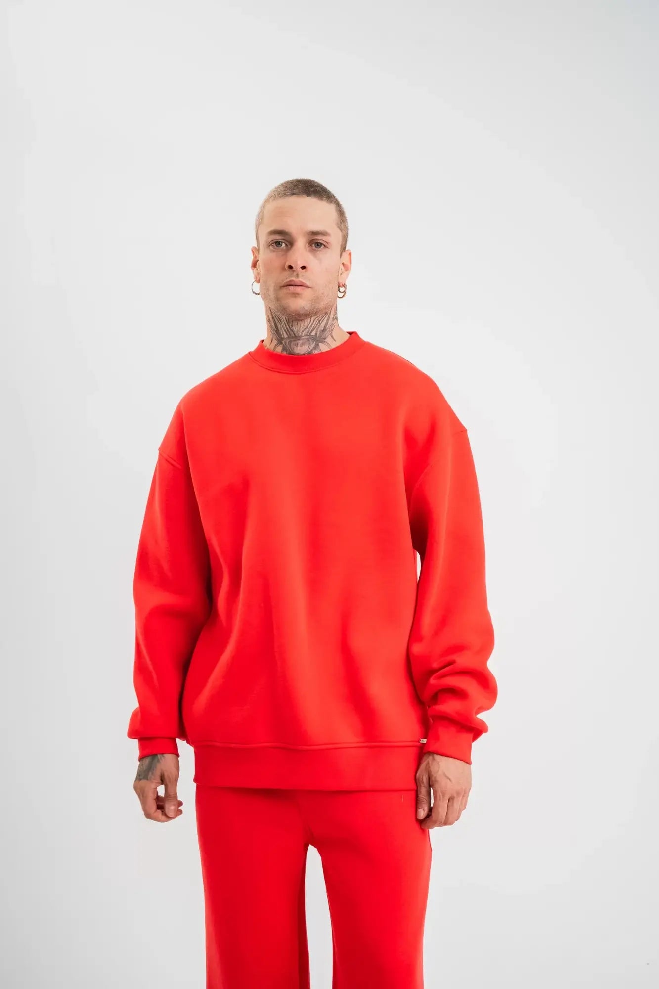 Uzun Kol Bisiklet Yaka Basic SweatShirt - Kırmızı