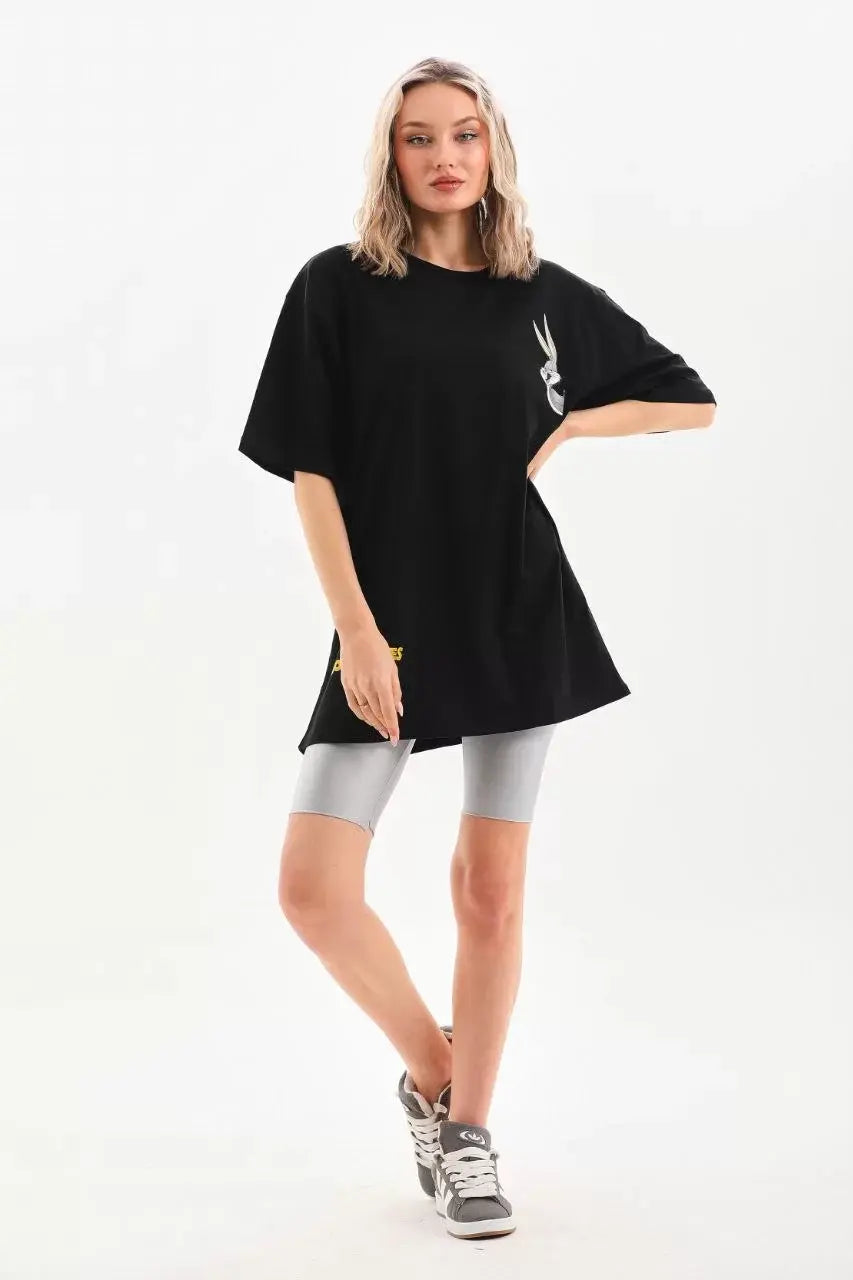 Unisex Baskılı Oversize T-Shirt - Siyah