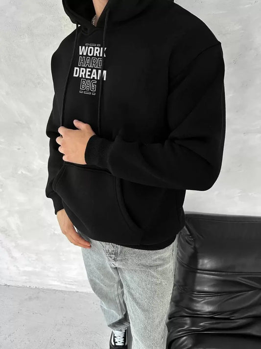 Kışlık Üç İplik Kapşonlu SweatShirt - Siyah