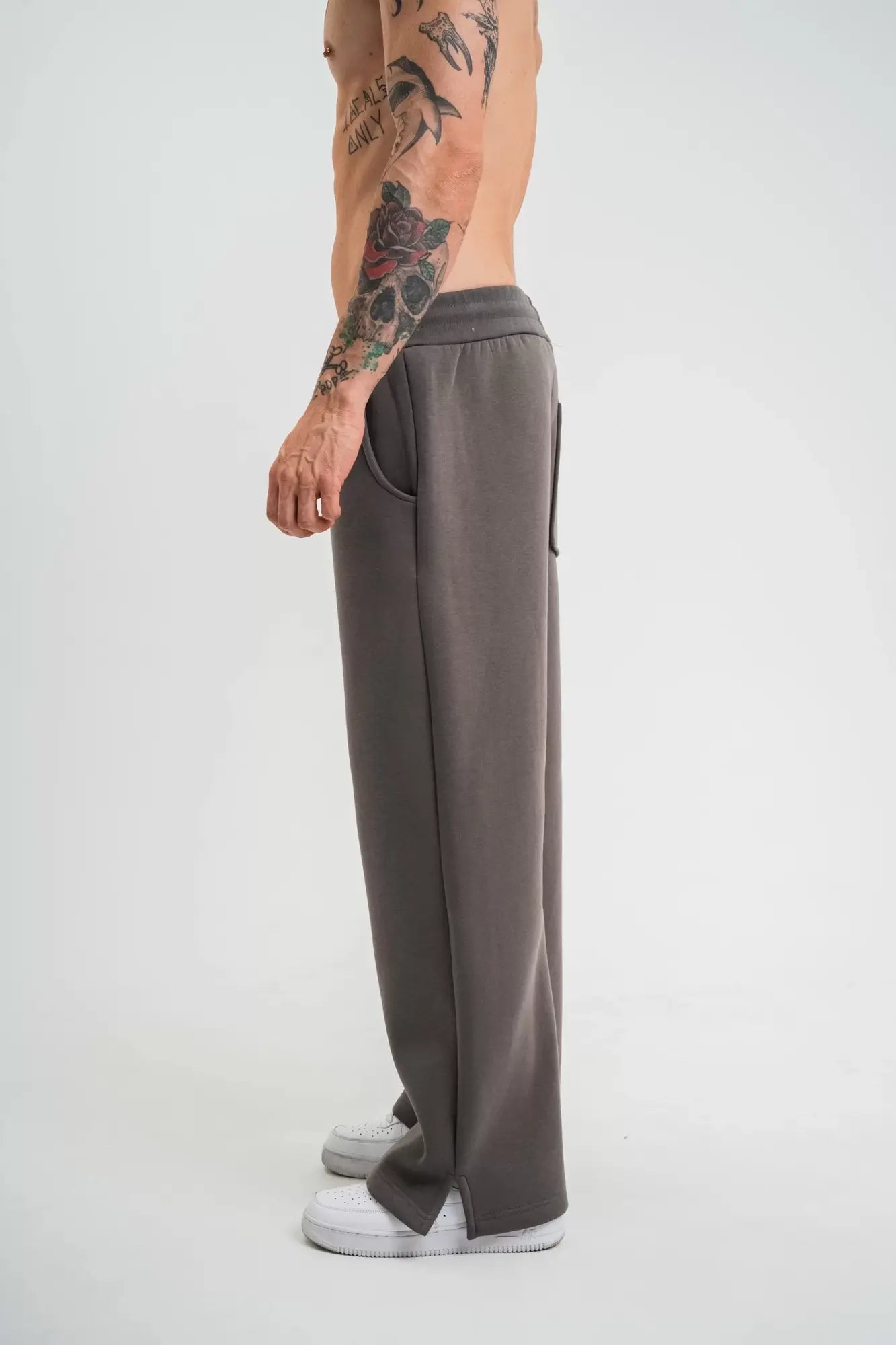 Unisex Boru Paça Baggy Eşofman Pantolon - Füme