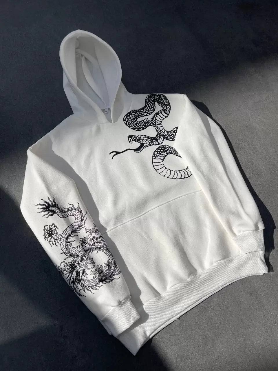 Uzun Kol Kapşonlu Baskılı SweatShirt - Beyaz