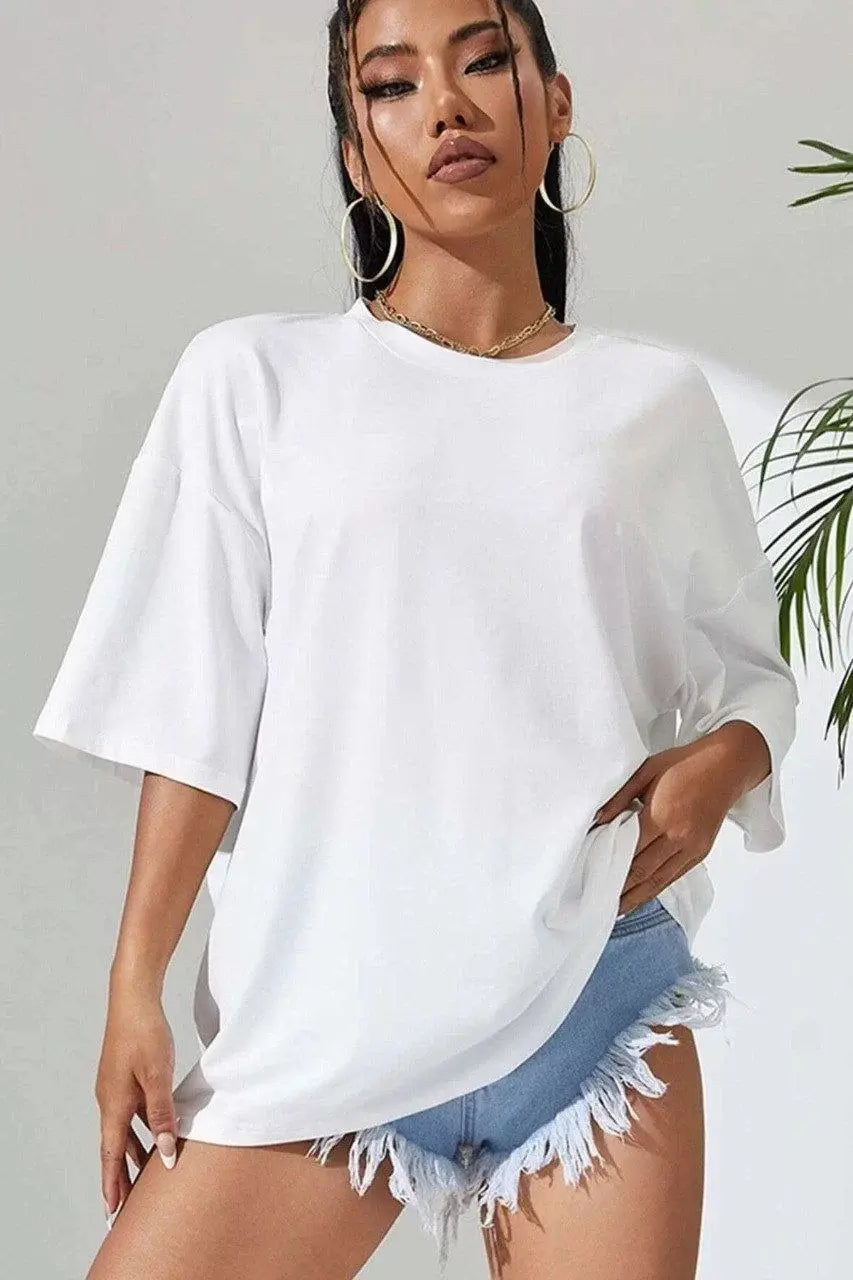 Unisex Baskılı Oversize T-Shirt - Beyaz