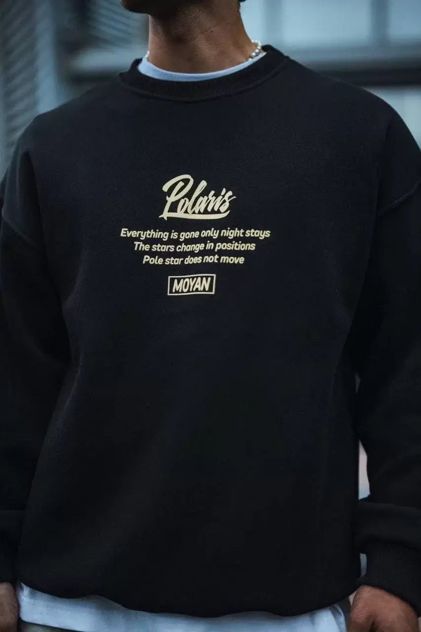 Kışlık Bisiklet Yaka Ön Ve Arka Baskılı SweatShirt - Siyah