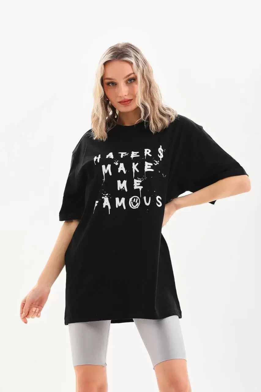 Unisex Baskılı Oversize T-Shirt - Siyah