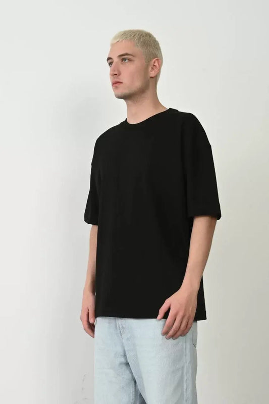 Unisex Basic Bisiklet Yaka Oversize T-Shirt - Siyah