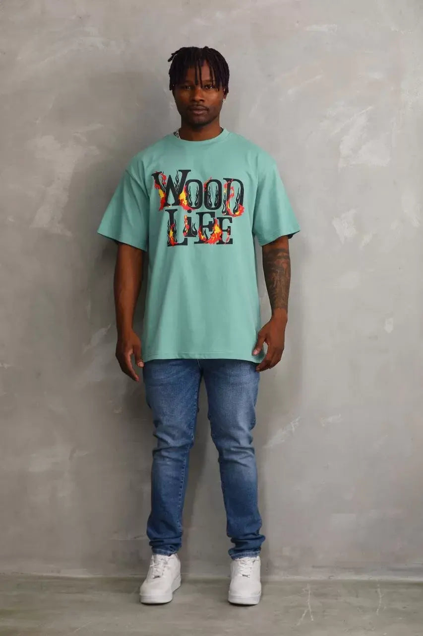 Unisex Baskılı Oversize T-Shirt - Mint Yeşili