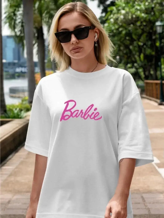 Kadın Baskılı Oversize T-shirt - Beyaz