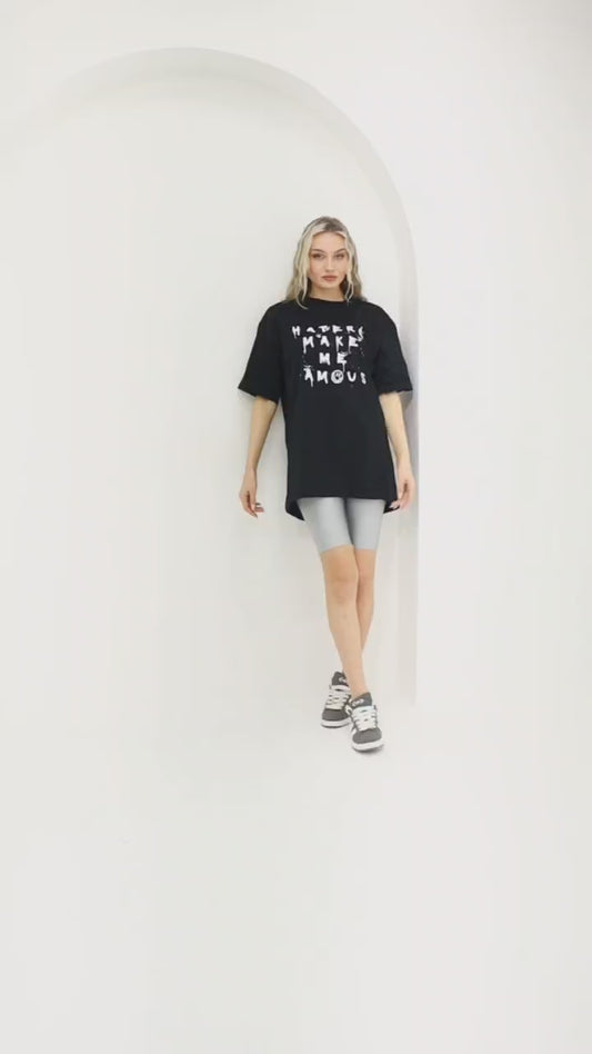 Unisex Baskılı Oversize T-Shirt - Siyah